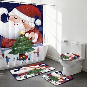 Rideau de Douche en Polyester Rouge Thème Père Noël et Sapin de Noël, Imprimé Numérique Personnalisé, Imperméable, Vente en Gros, Moderne 3 - Product Image 6