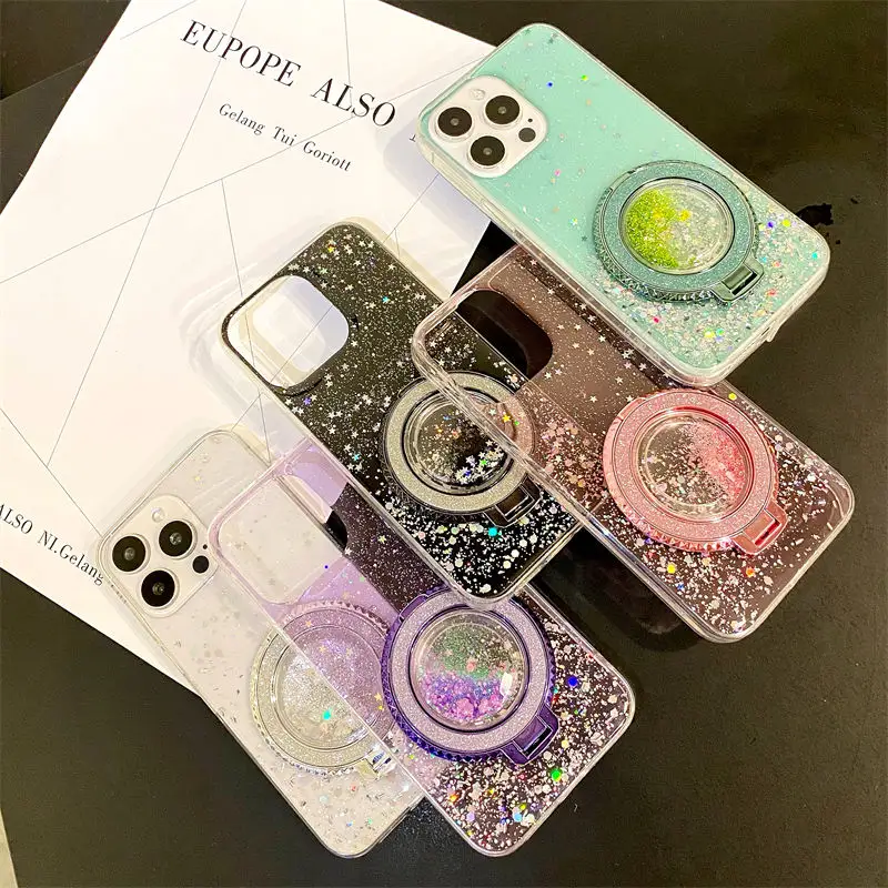 Luxury Glitter Mobile phone Case For iPhone 15 plus 14 13 12 11 Pro Max Shockproof Back Cover Decompression Quicksand Support