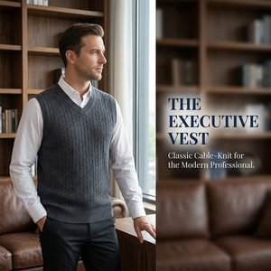 <span class=keywords><strong>Gilet</strong></span> tricoté rétro personnalisé style « Old Money » pour <span class=keywords><strong>homme</strong></span>, 100 % coton, col <span class=keywords><strong>en</strong></span> V, 12GG, léger, style preppy, sans manches - Product Image 1