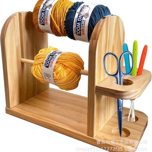 Wooden Yarn Rack Double Shaft Solid Wood <b>Knitting</b> <b>Wool</b> <b>Holder</b> With Scissor Storage Desktop Organizer - Product Image 1