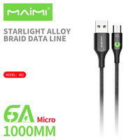 Maimi X62 Cable USB C con luz LED Cable trenzado de nailon Carga rápida de cobre puro negro para Iphone Cable cargador Micro tipo C