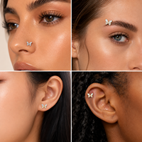 Pendientes de Titanio ASTM F136 G23 con Circonita Corte Asscher, Diseño de Mariposa y Hoja, con Engaste de Oro de 18K, para Orejas Sensibles