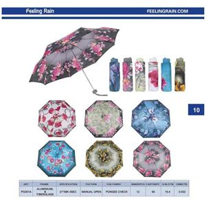 Parapluie pliant mini en gros avec armature en acier, auvent en polyester, 6 baleines, motif floral, modèle pluie PG301A pour adultes - Product Image 1