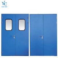 Porte de salle blanche moderne à double battant, en acier inoxydable galvanisé, à âme métallique, ignifugée, avec double vitrage trempé