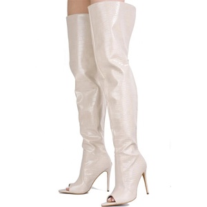 Bottes longues d'été à bout ouvert pour femme, grande taille 47, avec fermeture éclair arrière, ajustement large personnalisé, bottines au-dessus du genou, imprimé serpent, talons hauts - Product Image 2