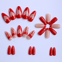 Lot de 24 faux ongles à presser en ABS, motif pois rouges, forme amande française, couleur nude, réutilisables, avec logo personnalisé, OEM ODM, directement de l'usine