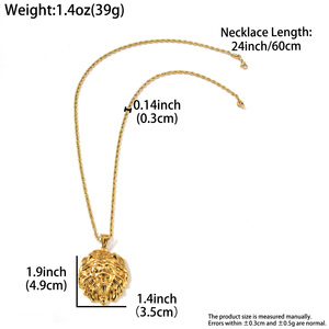 Pendentif Tête de Lion Sculptée en 3D, Luxe, Personnalisable, en Acier Inoxydable 316L Plaqué Or 18K, pour Collier Homme à Maillons Cubains Fins - Product Image 6