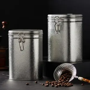 Grosir kualitas tinggi kemasan mewah perak kaleng kaleng kaleng kopi kotak kustom dengan katup ventilasi kotak timah logam