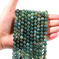 Perles en vrac d'agate mousse naturelle 5A de 8 mm, 10 brins, stock entrepôt local, pour artisanat DIY, perles en vrac faites à la main, vente en gros pour boutiques