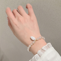 Gelang Mutiara Air Tawar Gaya Cina Baru 5-6mm Liontin Kuncup Bunga Giok Alami Rantai Ganda yang Dapat Disesuaikan Perhiasan