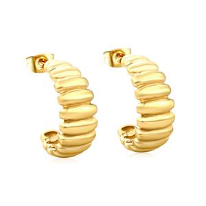 Boucles d'oreilles créoles torsadées en acier inoxydable massif de haute qualité, plaquées or 18 carats PVD, motif vague d'eau, tendance, pour femmes - Product Image 1