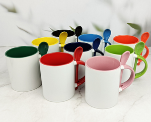 Wholesale Blank <b>Ceramic</b> <b>Mug</b> with Spoon, Customizable Sublimation Coffee Cup with Colored Interior - Product Image 3