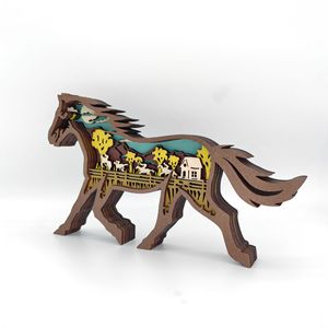 Uionen Wholesale Creative Design Multi Layer Wooden Carved Horse Figurines Animal <b>Crafts</b> Home Tabletop Decor Ornaments - Product Image 4