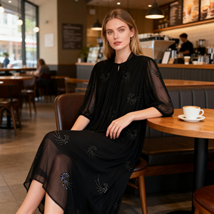 2026 New Handmade Bead Pleated Design Women's <strong>Dress</strong> <strong>Plus</strong> <strong>Size</strong> Loose Elegant Rayon Chiffon Floor-length <strong>Dress</strong> Diamonds Petal - Product Image 2