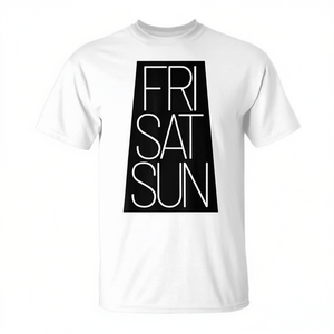 Camiseta Promocional Blanca Unisex para Viernes, Sábado y Domingo - Product Image 2