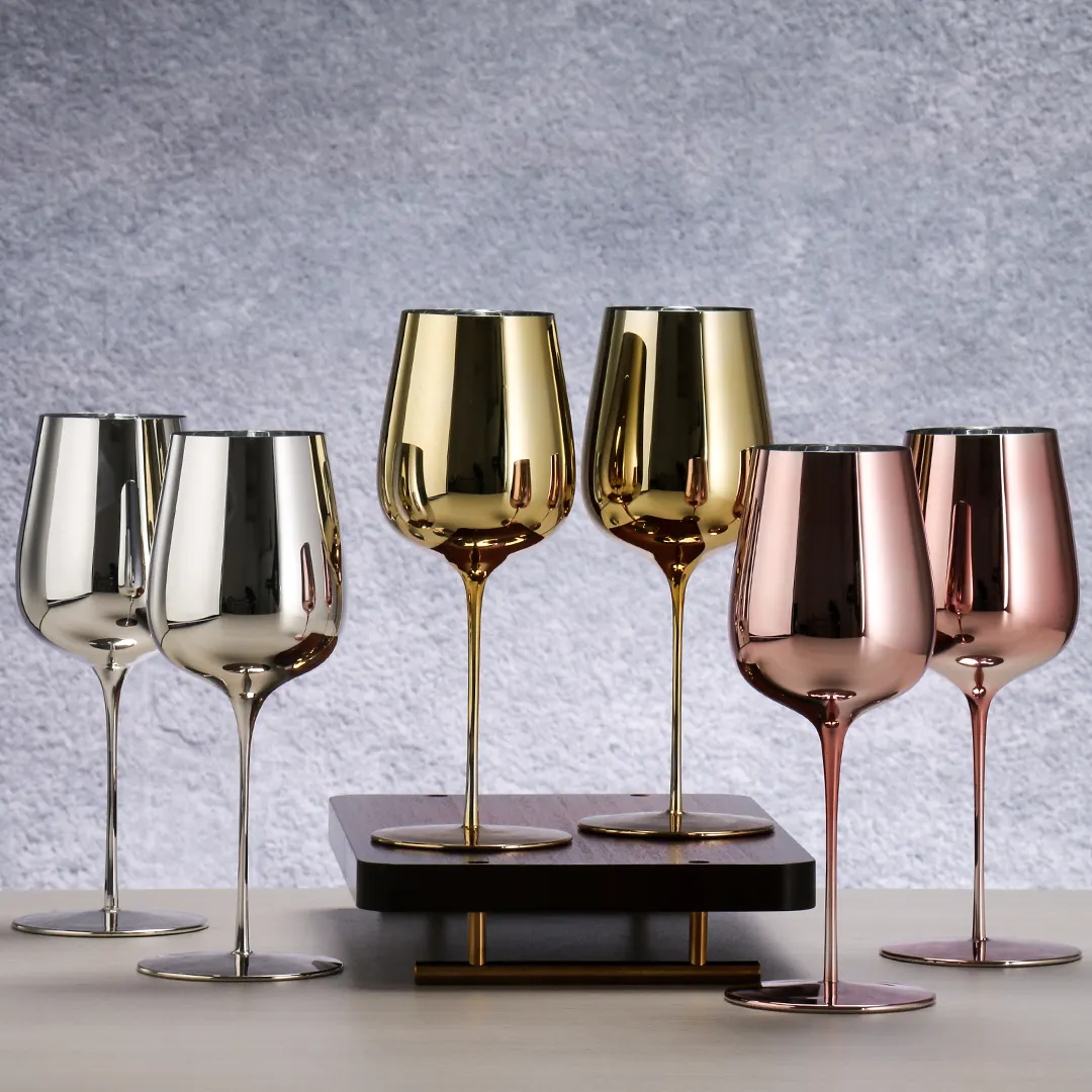 Gran Oferta personalizada, cristal sin plomo, galvanoplastia, Copa chapada en plata, copas de vino tinto, copa de champán, copa de flauta