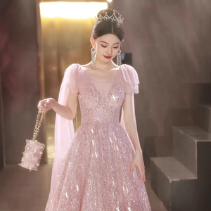 Pink Evening Gown Women Empire Waist Sweetheart Neckline Sparkle Dress For Birthday Party Engagement Formal Event - Product Image 1