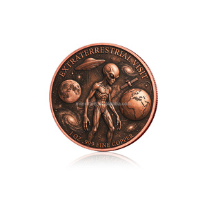 Op maat gemaakte bulk 1oz .999 puur koperen ronde UV-kleur bedrukte alien UFO kunst munt voor verzameling cadeau - Product Image 1