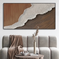 Salon décor marron encadré minimaliste toile océan vagues terre tons 3d texturé peintures murales toile art décor