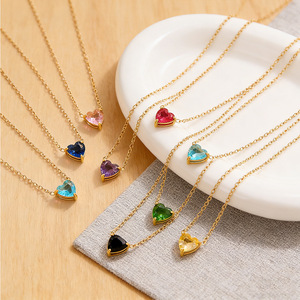 Ciondolo a Cuore in Acciaio Inossidabile con Zirconia Cubica per Regalo di Compleanno per Ragazze, Collana Zodiacale Personalizzata - Product Image 3
