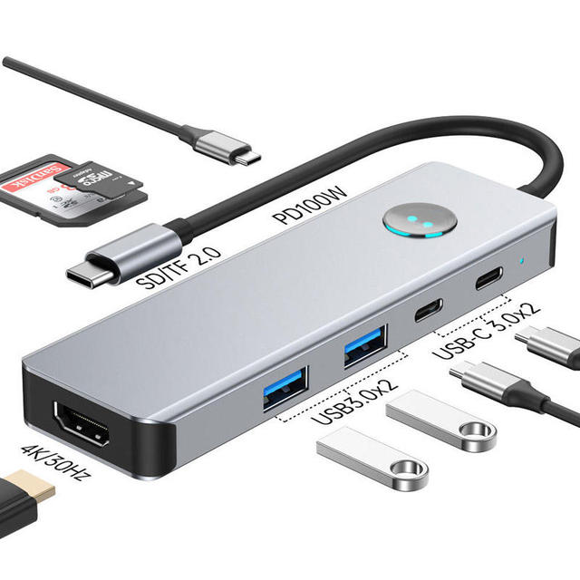 8-in-1 Multi-functional USB 3.0 Hub Docking Station 4K 30Hz With HDMI Port TF/SD PD100W USB/C Type 3.0 Adapter USB C Laptop Hub
