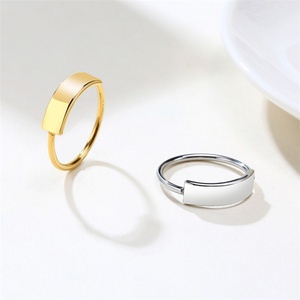 Fashion Jewelry Custom logo Gold Plated bar <b>Rings</b> Stainless Steel <b>Blank</b> Signet <b>Ring</b> for Women - Product Image 1