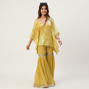 Womens Premium Faux Georgette <b>Kaftan</b> Sharara Set Heavy 3MM <b>Sequin</b> Embroidery with Designer Choli Wrinkle-Free Quick-Dry - Product Image 1