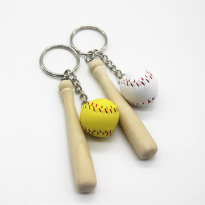 Softball Keychain Sports Theme Party Team Souvenir Softball and Bat Keychain Mini Wooden Bat Baseball Keychain Trinket Gift