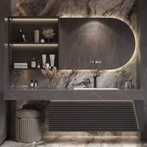 סט אמבטיה מודרני יוקרתי בצבע לבן מבריק עם מגירות אחסון, כיור, מראה ושירותים - Product Image 5