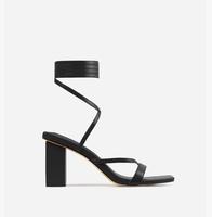 Sandales à lanières et lacets, bout carré, talon bloc, en similicuir pour femmes et jeunes femmes