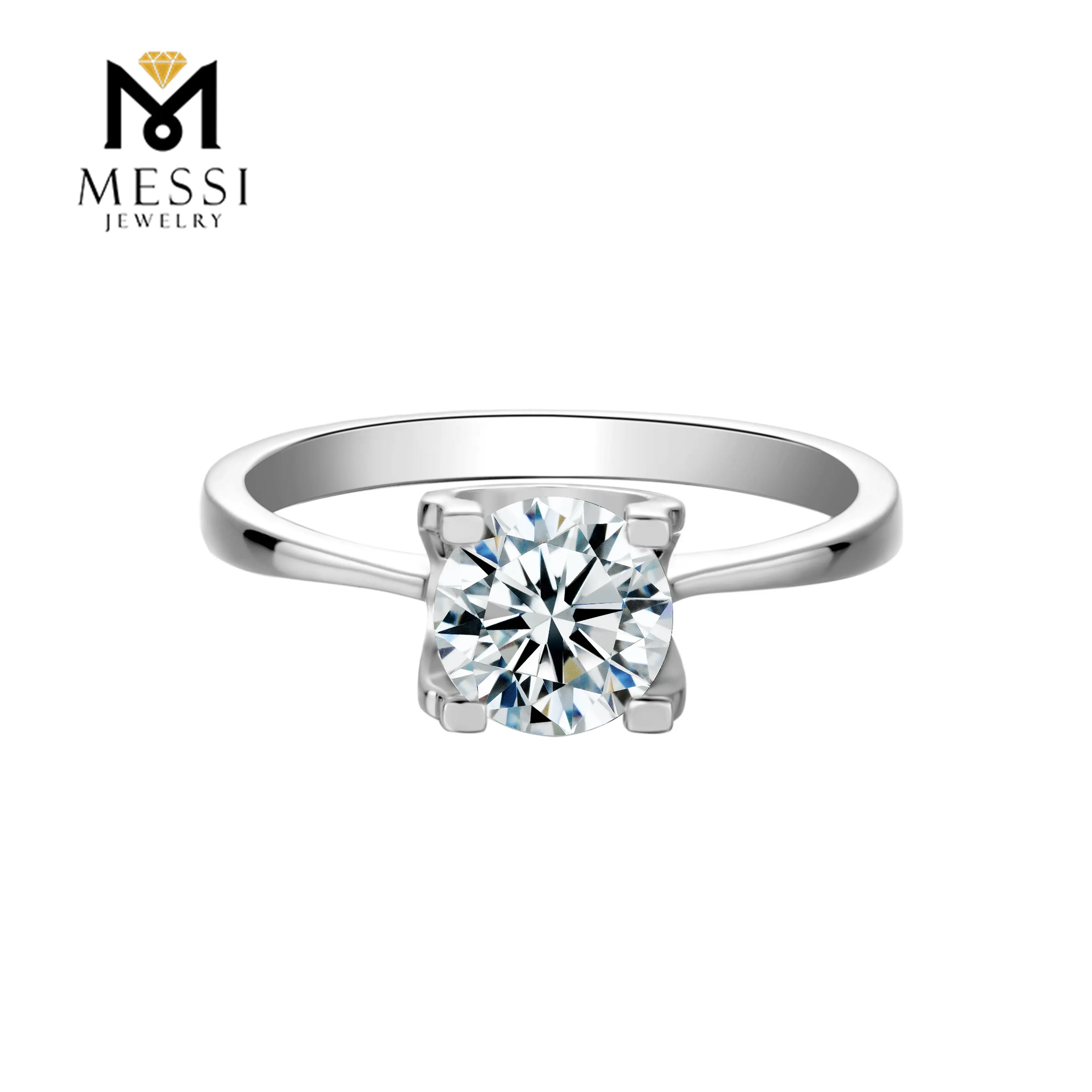 MESSI เครื่องประดับ 1CT Moissanite แหวนเครื่องประดับสีขาวทองชุบโรงงานขายส่งผู้หญิง 925 แหวนเงินแท้