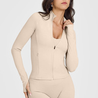 Veste de sport respirante et légère pour femme avec logo personnalisé, veste de yoga, vêtements de sport, manches longues, col montant, fermeture éclair, veste de gym