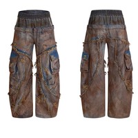 Finch Vêtement Personnalisé Dommages Détresse Boue Lavage Moto Denim Veste et Denim Pantalon 2 Pièces Jean Spray Enduit Crop Veste Ensemble Hommes