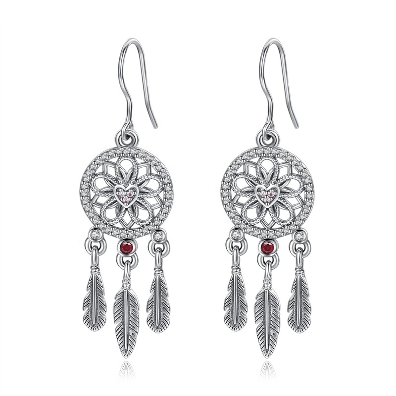 925 Sterling Silver Women Feather Dreamcatcher