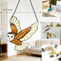 Vente flash - Ornement suspendu en verre coloré Art Déco en forme de hibou, fait main, décoration colorée pour la maison, cadeau d'anniversaire, en stock, vente en gros