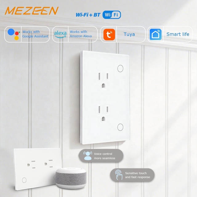 Wifi Smart Wall Socket US Electrical Plug Outlet Power Touch Switch Voice Remote by Alexa Google Home Black White