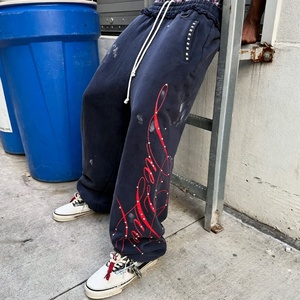 <span class=keywords><strong>Pantalon</strong></span> <span class=keywords><strong>de</strong></span> survêtement <span class=keywords><strong>homme</strong></span> vintage <span class=keywords><strong>blanc</strong></span> vieilli taille haute jambe large 100% coton épais anti-boulochage imprimé graphique streetwear - Product Image 1