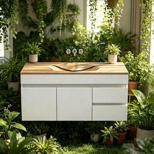 RICO GLOBAL Modern <b>Wall</b> Mounted Bathroom Vanity Solid Wood Top Stone Basin 60 In Contemporary Design With Drawers - Product Image 1