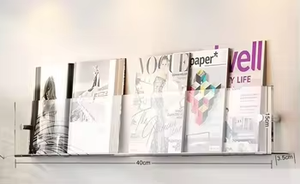 10 pièces 100*15cm personnalisé Transparent acrylique présentoir étagère murale pour livre Photo Art <span class=keywords><strong>Album</strong></span> journal Magazine disque - Product Image 4