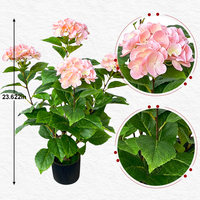 Buisson d'hortensia rose poudré artificiel en pot plastique, durable, à simulation réaliste, pour décoration moderne de ferme, maison, café et boutique