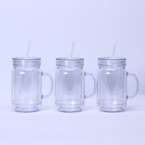 <strong>Wholesale</strong> 20oz Snowglobe <strong>Mason</strong> <strong>Jars</strong> Double Wall Transparent Snowglobe Acrylic <strong>Tumbler</strong> with Handle Multicolor <strong>Plastic</strong> Lid Lids - Product Image 3