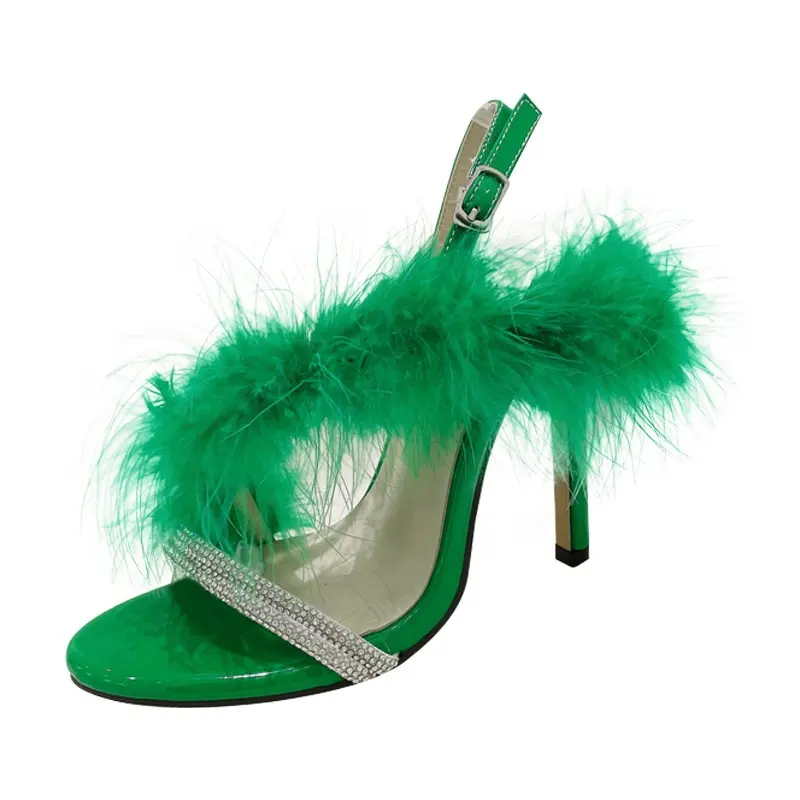 Luxo High heeled Crystal Bright Diamond Feather Sandals Moda rasa Apontou Sandálias de salto alto