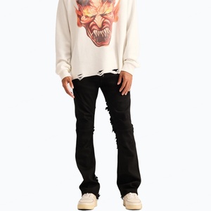 Fabricant OEM de jeans sur mesure : Jeans évasés, coupe bootcut, denim déchiré, pantalon à jambe large, jeans slim fit pour hommes - Product Image 2