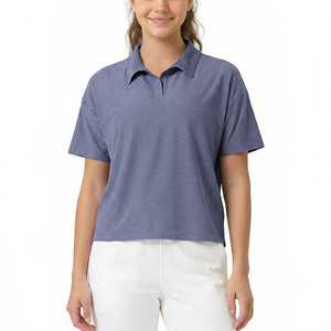 Camiseta Polo de Manga Corta para Mujer, Color Sólido, Tejido de Punto Informal, Transpirable, 100% Algodón, Largo Regular, Venta al Por Mayor - Product Image 1