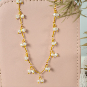 สร้อยคอไข่มุกน้ำจืดสไตล์ฝรั่งเศส ประดับพู่ทอง สำหรับผู้หญิง สวมใส่ได้ทุกวัน ความยาว 405 ซม. - Product Image 1