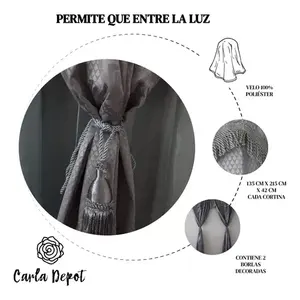 Cortinas Jacquard de 2.7m con Forro de Satén, Tratamientos para Ventanas, 100% Poliéster, Tela Tejida de Peso Medio - Product Image 3