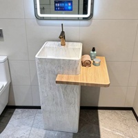 Lavabo sur pied moderne en pierre artificielle marbre crème 9L pour hôtel, poli, avec drain, résistant à l'eau, garantie 3 ans