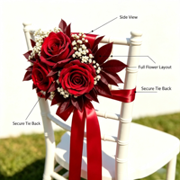 Ruban en satin de soie rouge artificiel pour dossier de chaise, décoration d'allée de mariage, résistant aux UV, réutilisable, pour cérémonie en extérieur, banquet, événement