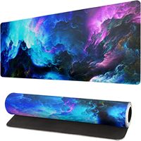 Tapis de souris de jeu personnalisé, design nébuleuse bleue et violette, transfert thermique, antidérapant, en caoutchouc naturel, tissu anti-rayures