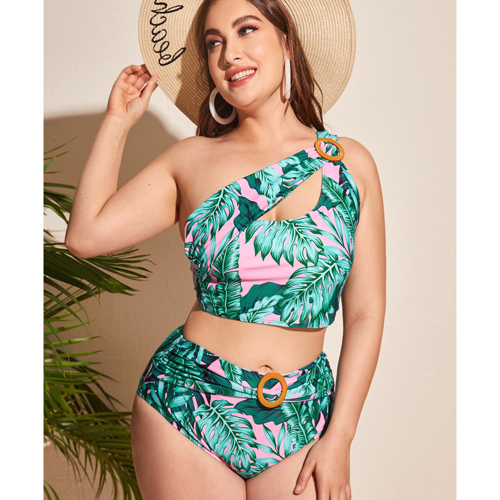 2022 new green print Plus Size Sexy Bikini split swimsuit women Eco Friendly Recycled Nylon Swimwear